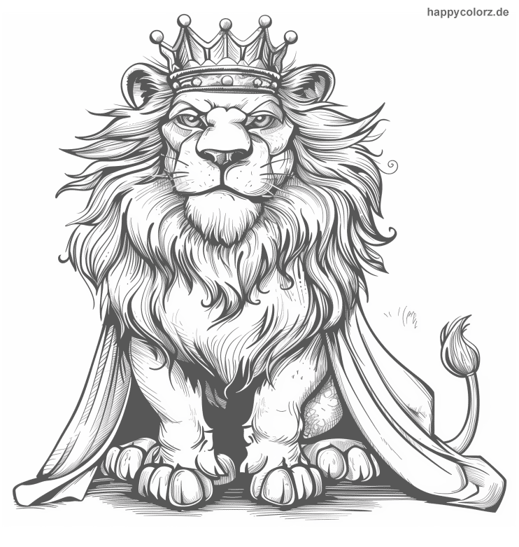 Ausmalbild Cartoon Löwe mit Krone