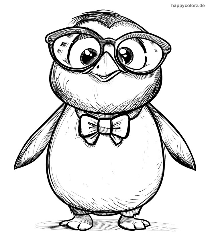 Comicfigur - Pinguin mit Brille Ausmalbild