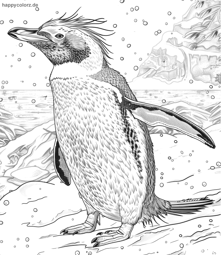 Macaroni Penguin im Schneesturm Malvorlage