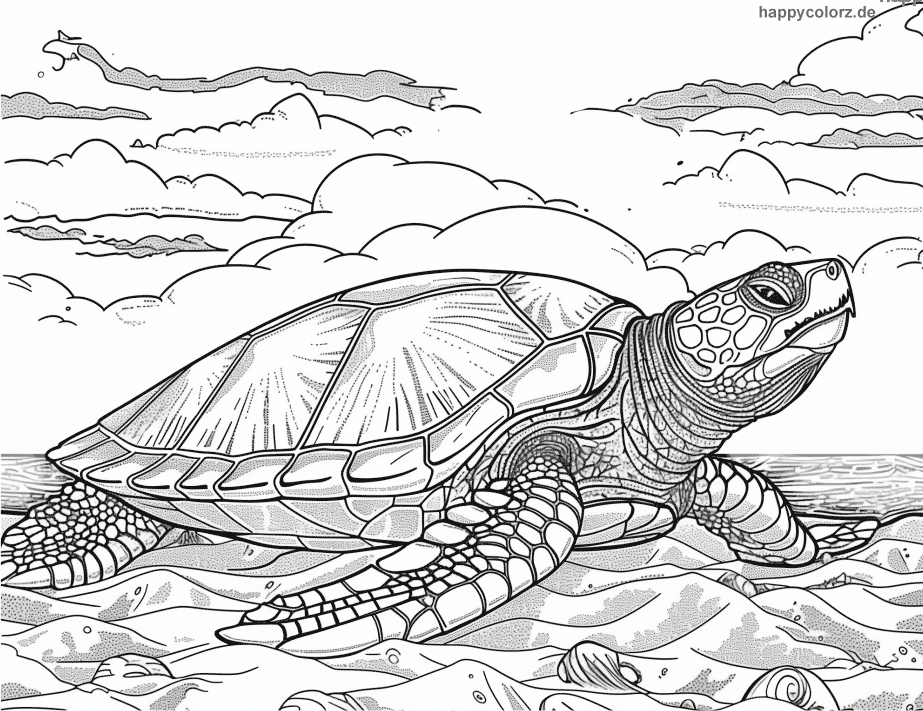Schildkröte am Strand - Malvorlage zum ausdrucken