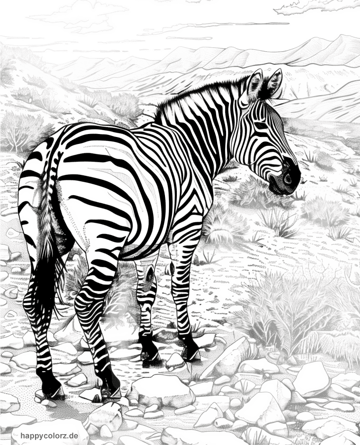 Berg-Zebra in felsigem Gebiet Malvorlage