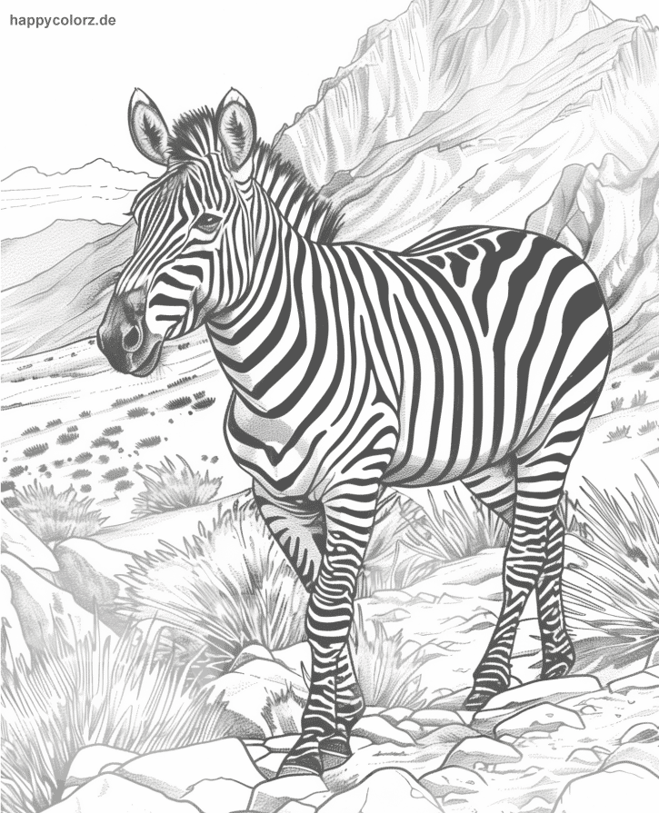 Zebra in der Felswüste Malvorlage zum ausdrucken