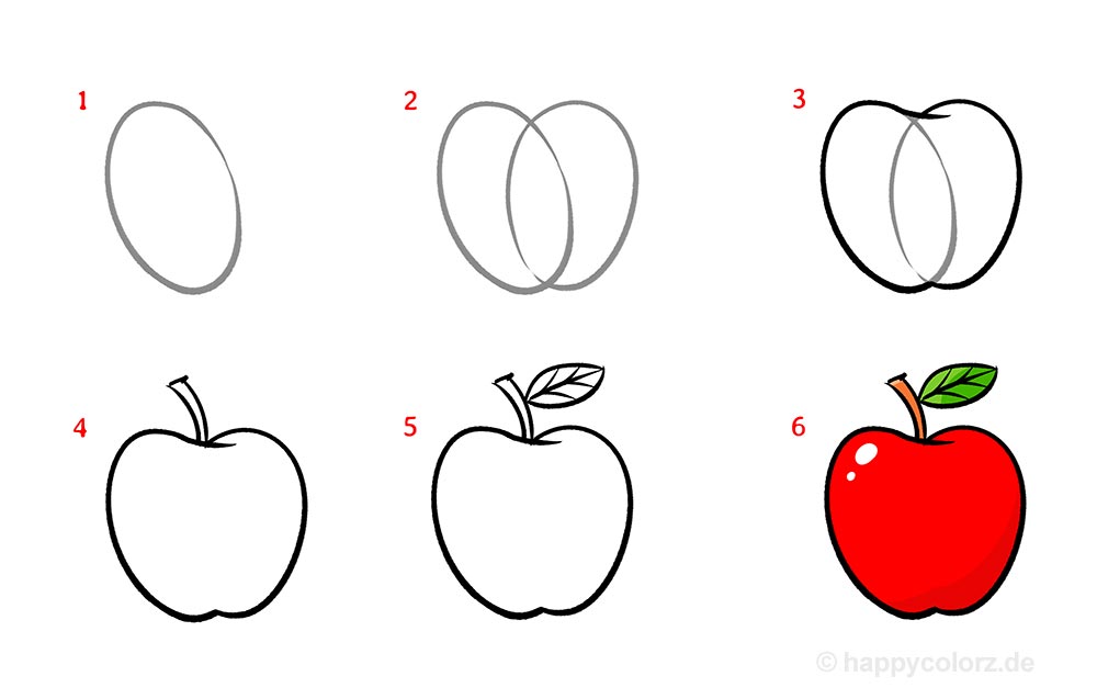 Apfel zeichnen - Schritt-für-Schritt Anleitung mit Bildern » Apfel malen