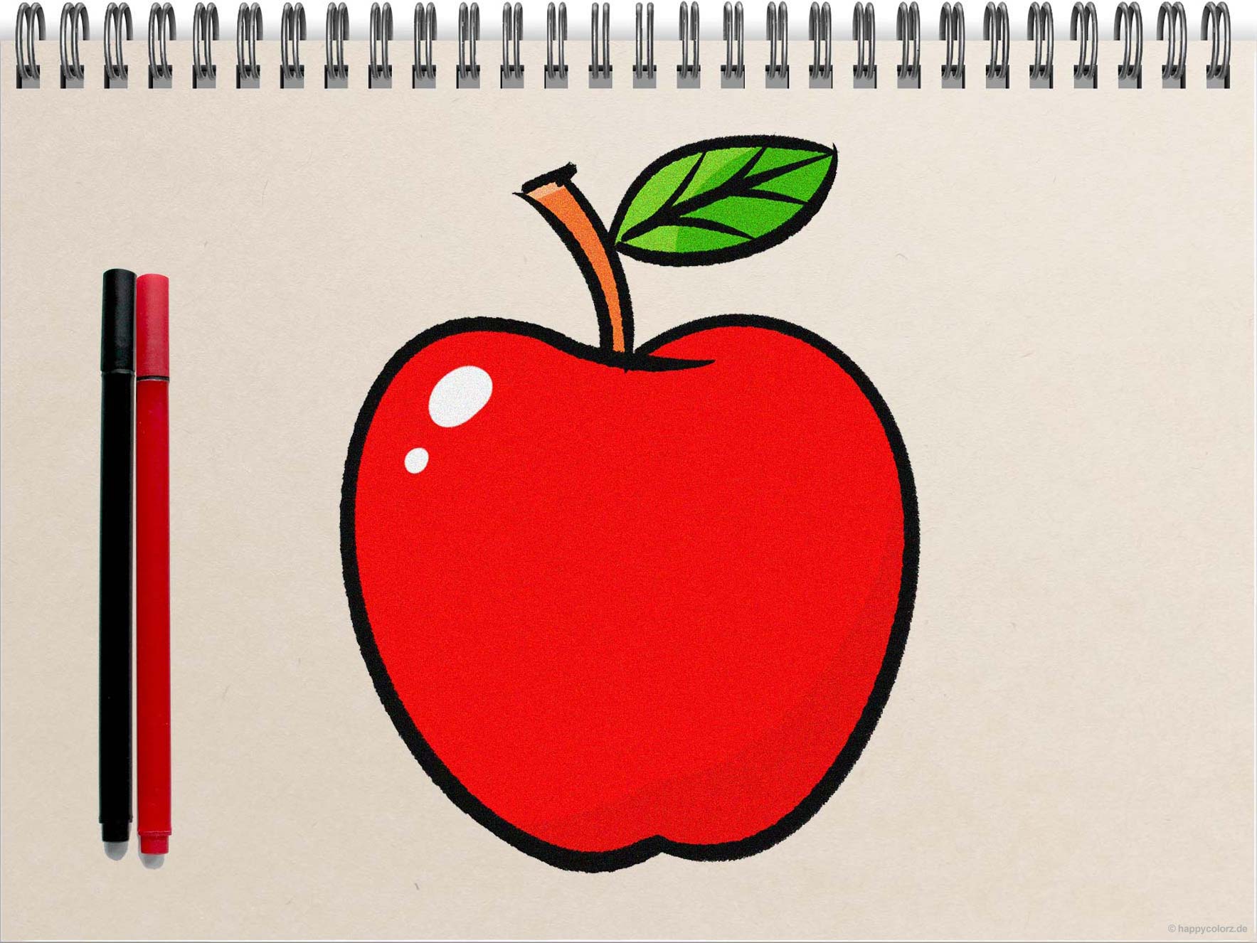 Apfel zeichnen - Schritt-für-Schritt Anleitung mit Vorlagen