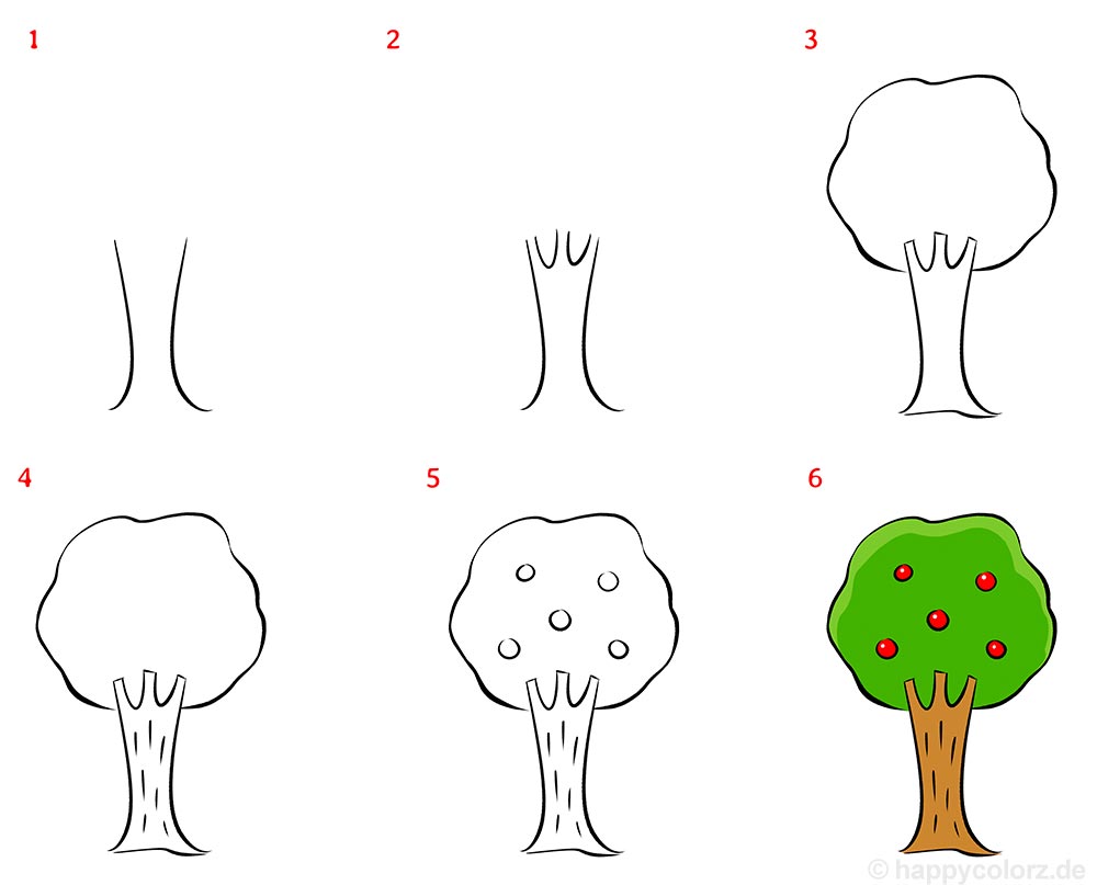 Baum zeichnen einfach - Schritt für Schritt