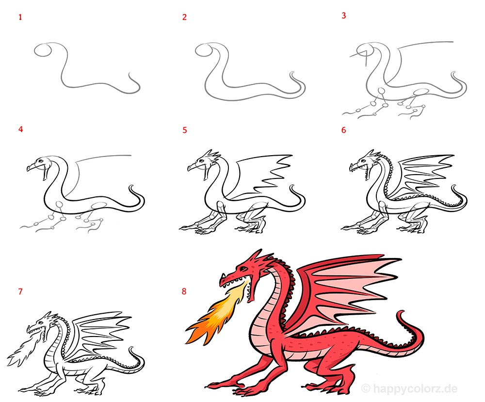 Drachen zeichnen - Schritt-für-Schritt Anleitung mit Vorlagen | Drachen  malen