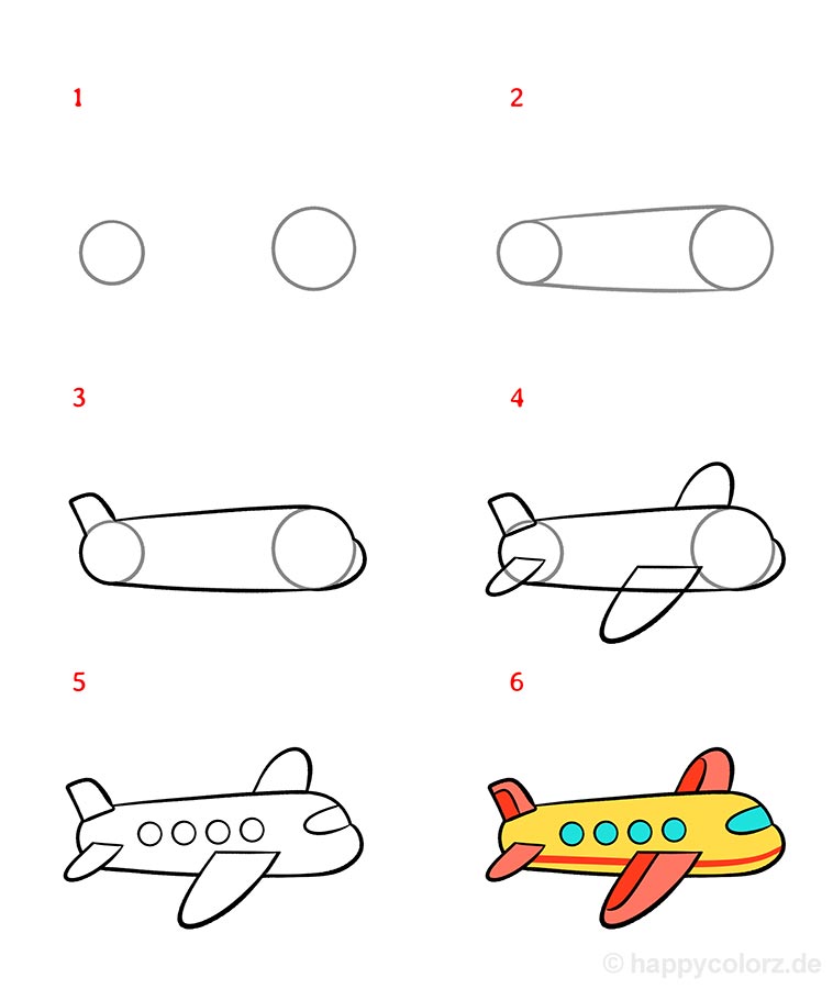 Flugzeug malen - Schritt-für-Schritt Anleitung mit Vorlagen » Flugzeug