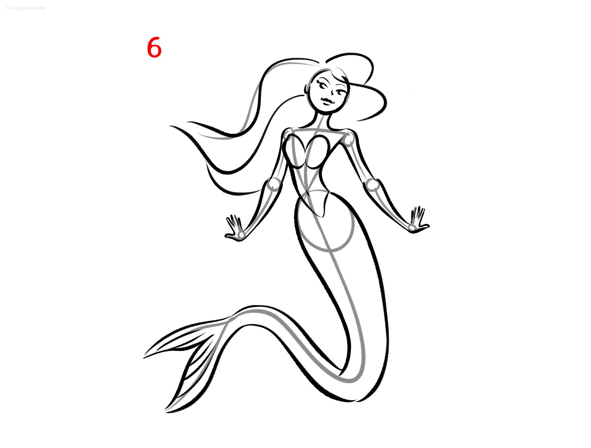 Meerjungfrau zeichnen - Schritt für Schritt