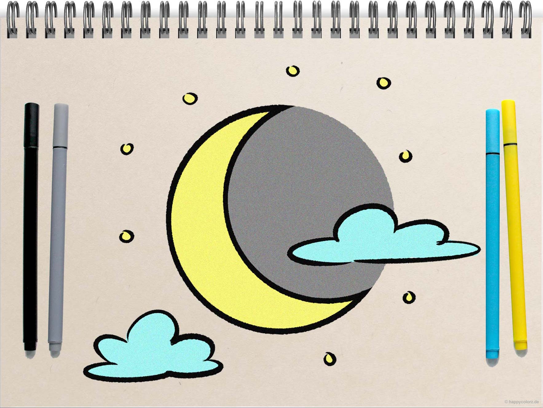Mond zeichnen - Schritt-für-Schritt Anleitung mit Vorlagen