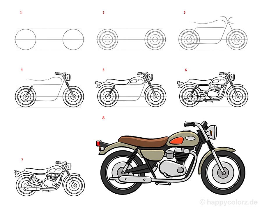 Motorrad malen - Schritt für Schritt