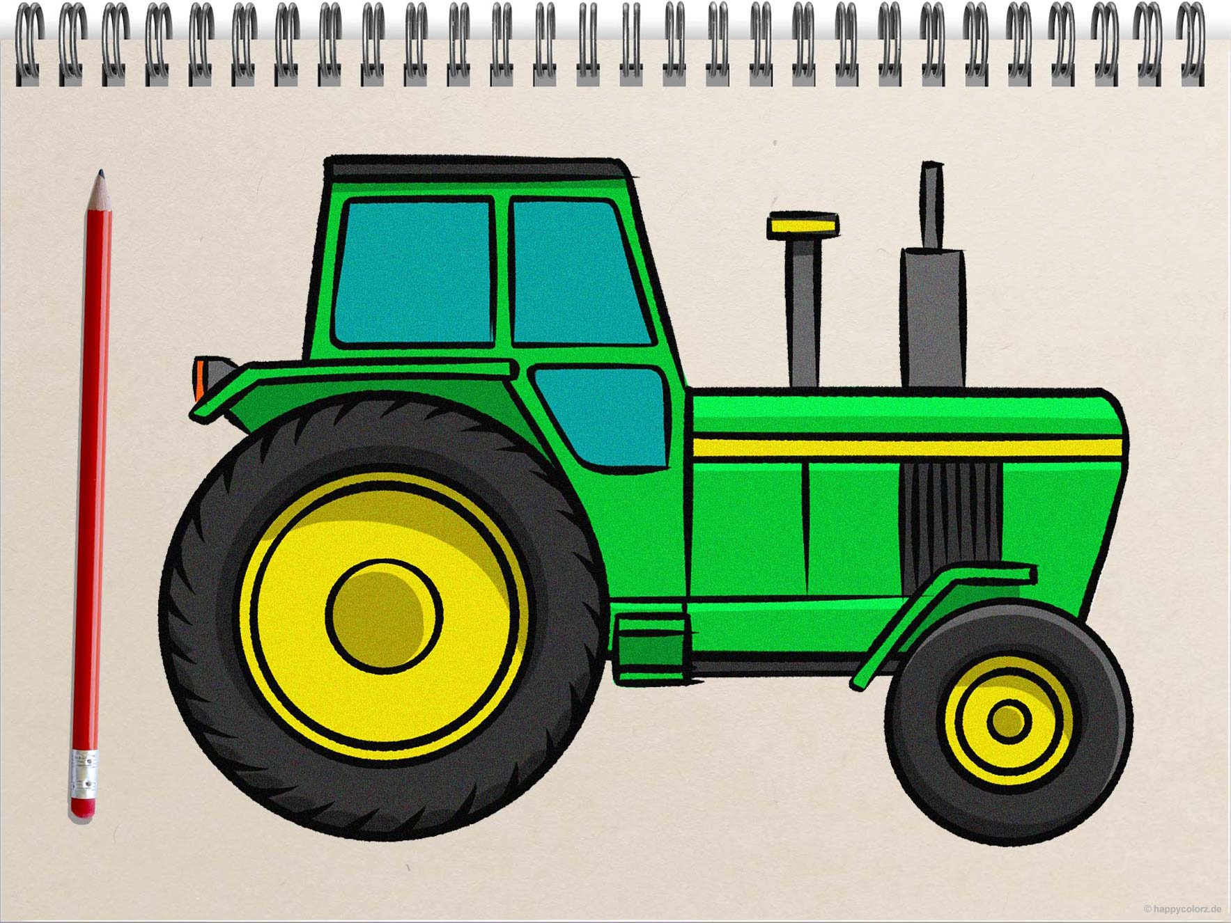 Traktor malen - Schritt-für-Schritt Anleitung mit Vorlagen